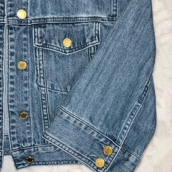 MICHAEL Michael Kors Cropped Denim Jacket Medium Wash with Gold Buttons | Size S - Picture 4 of 8